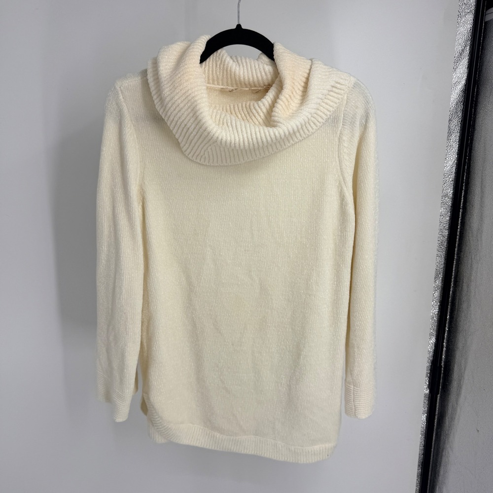 Soft Surroundings Ivory Cowl Neck Chenille Knit Sweater Small 2FK67 FLAW Cozy